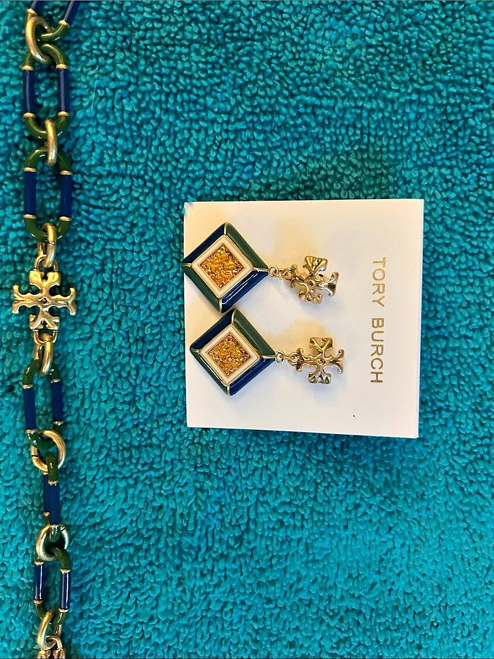 Tory Burch Runway Swirl Bracelet and Earrings Set Gold & Blue Earrings Set Like